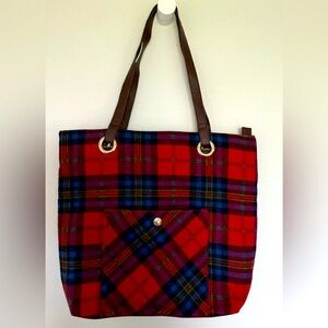 Talbots wool plaid tote bag (red blue black)